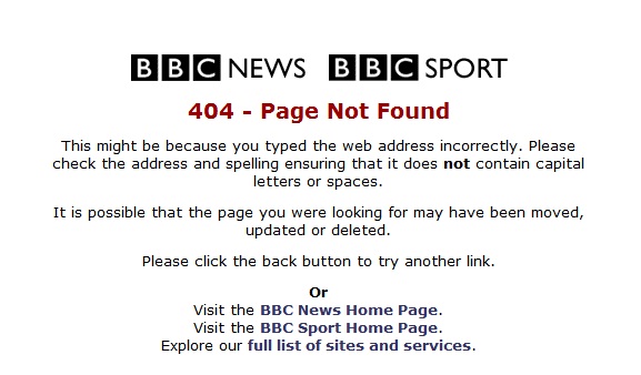 Lỗi 404 BBC