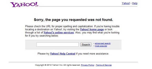 Lỗi 404 Yahoo